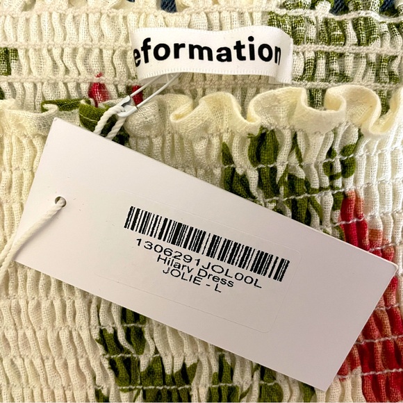 Reformation Hilary Smocked Jolie Floral Linen Mini Dress Large NWT Cottagecore - Picture 6 of 7